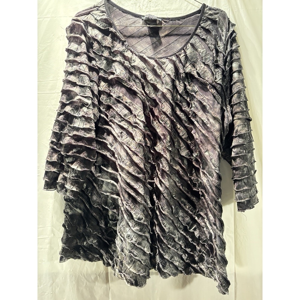 Notations Women's Layered Ruffled Blouse Top Shirt Black Size 2X -3/4 Sleeves